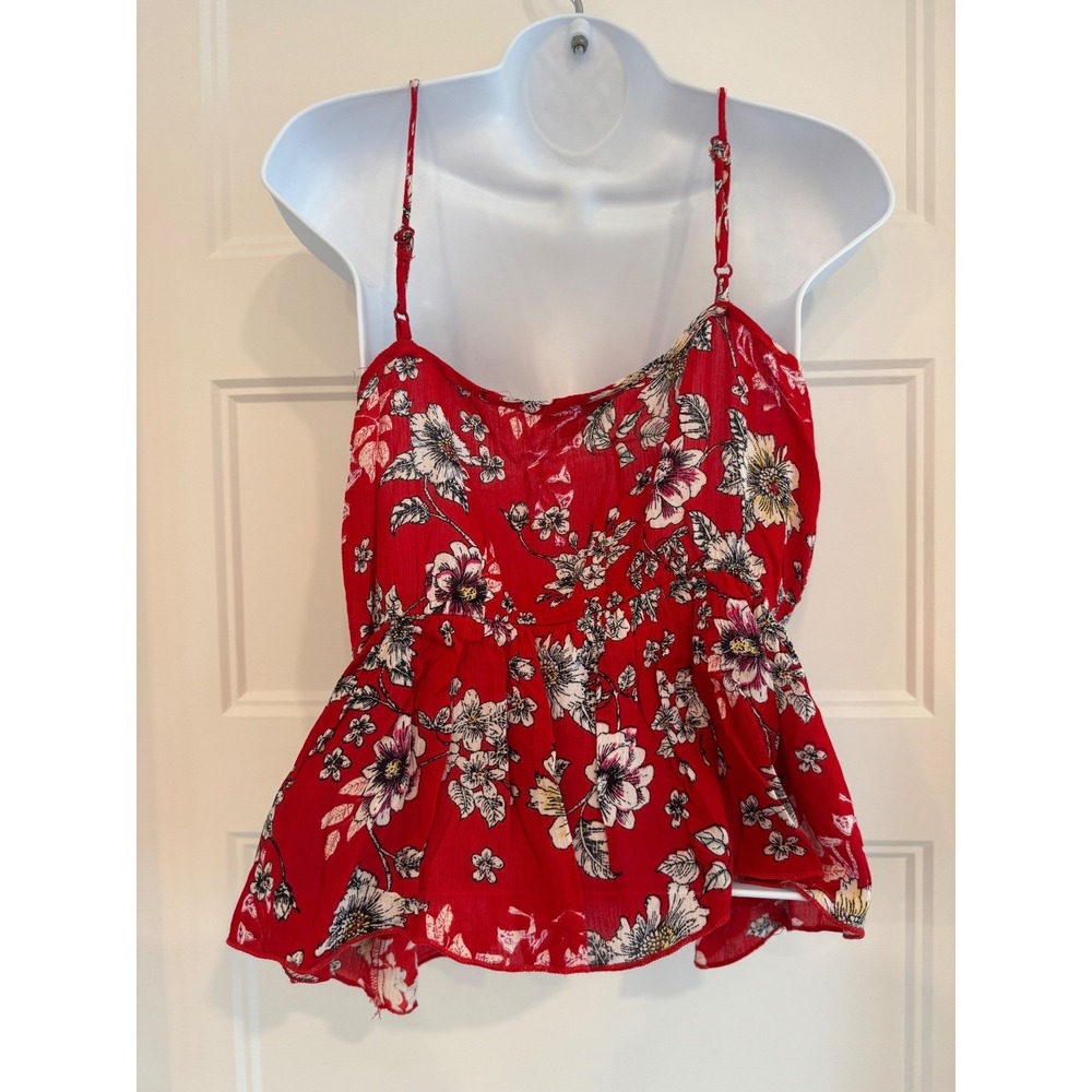 Patrons of Peace Anthropologie Red Floral Ruffle Peplum Cami Top Small - Picture 6 of 8